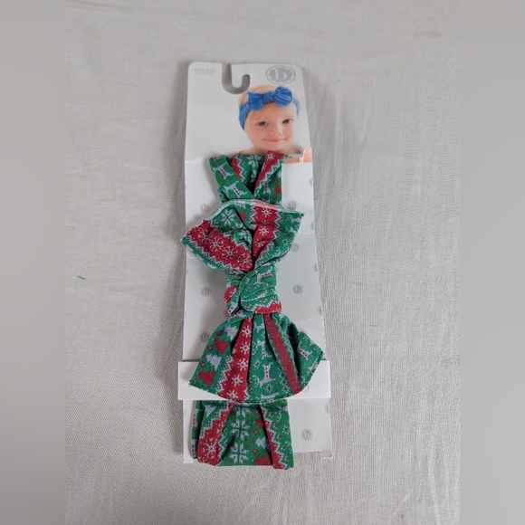 Baby Bling Bow Headband Christmas Holiday Green Red White Deer Christmas Tree - Picture 1 of 3